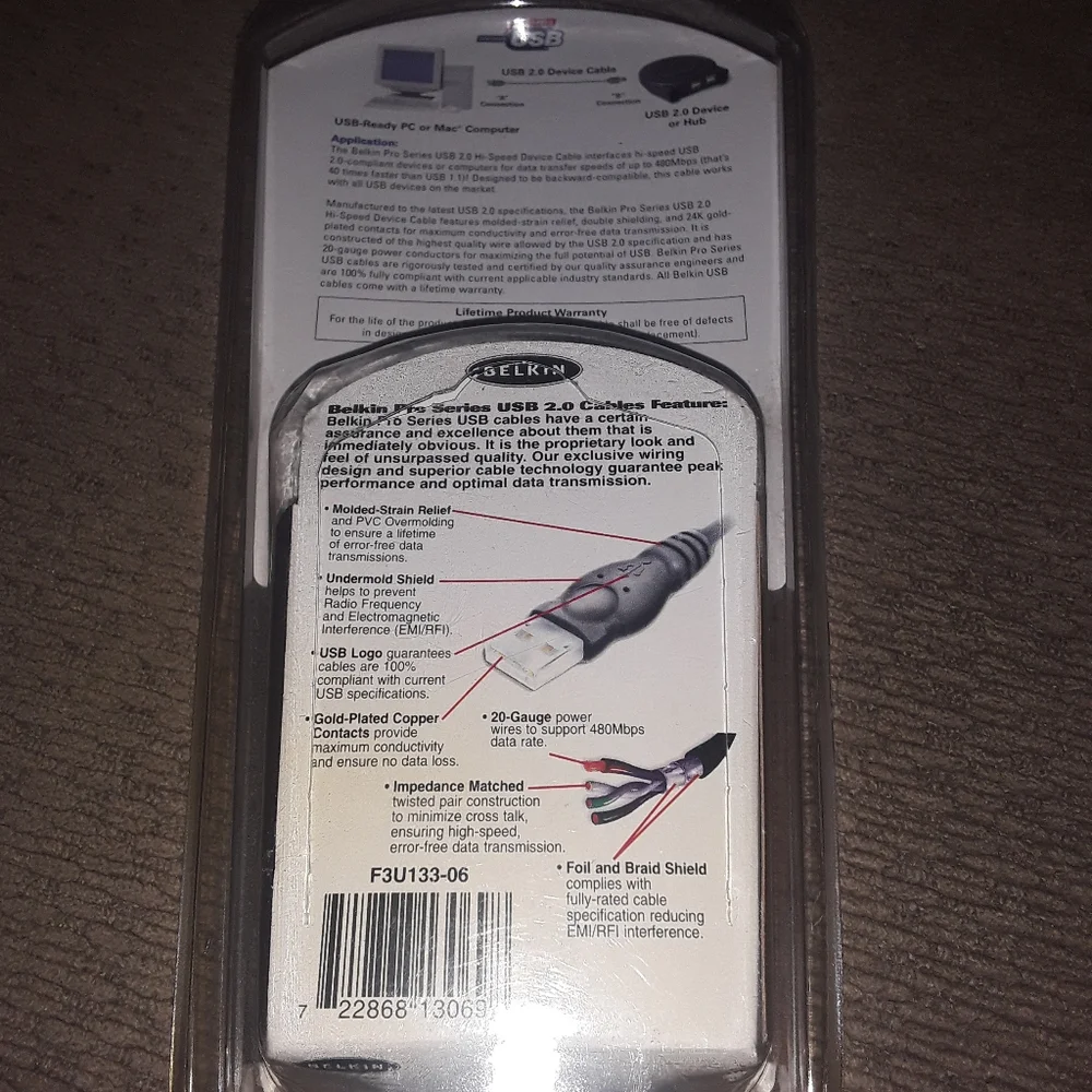 Belkin USB2 Hi-Speed Cable 40 Times Faster New